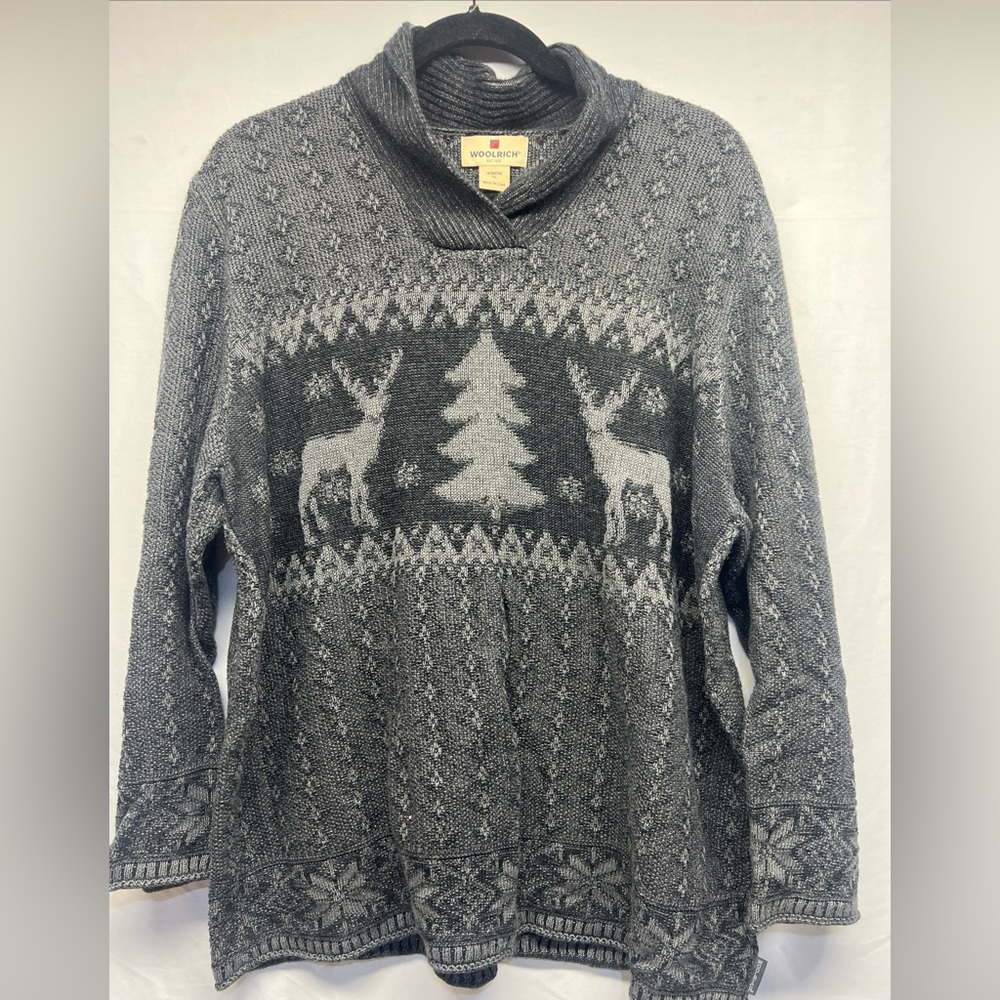 Woolrich For Women Deer Pine Tree Print Collared Sweater Grannycore